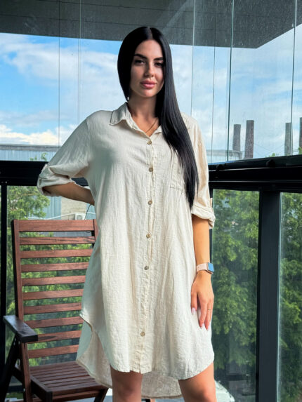 Платье-рубашка из льна