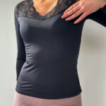 Термолонгслив на флисе с гипюром