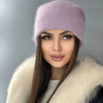 Шапка из ангоры лиловая