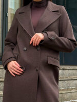 Шерстяное двубортное женское пальто шоколад