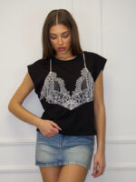 Футболка женская с кружевом чёрная