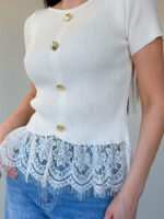 Топ из трикотажа с кружевом белый