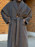 Серое женское демисезонное шерстяное пальто