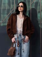 Бомбер из эко-замши на весну