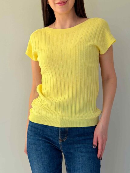 Õhukesest trikookangast topp kollane