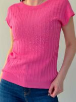 Õhukesest trikookangast topp roosa