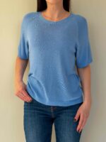 Õhukesest trikookangast T-särk teksasinine