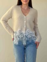 Kardigan valge pitsikaunistusega