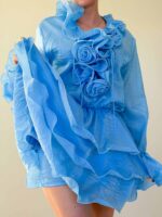 Платье с рюшами голубое