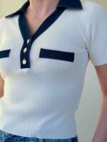 Трикотажный топ-поло с контрастными деталями