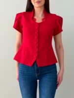 Lühikeste varrukatega punane püstkraega jakk