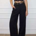 Брюки палаццо с поясом черные