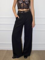 Брюки палаццо с поясом черные