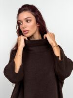 Удлиненная туника с воротом-стойкой шоколад